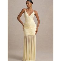 JULISSA MO Patchwork Sexy V-neck Ruched Women Maxi Dress Yellow Backless High Waist Dress Summer New Elegant Party Evening Dress