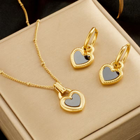 New Design Heart Shaped Black Shell Jewelry Sets For Women Delicate Waterproof Necklace Earring Popular Gifts French Elegance