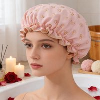 Double Layered Waterproof Shower Cap Hair Cap for Women Bathing Essential Bathroom Skincare Tool, Sweet and Practical
