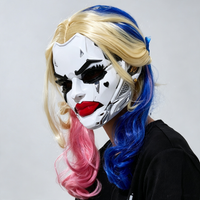 Masque facial mécanique complet avec perruque, masque buccal statique stéréo 3D, kit de costume pour fête d'Halloween et festival de cosplay