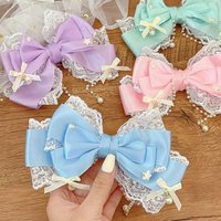 New Lolita Lace Pearl Chain Bow Headpiece Large Lace Ribbon Bow Hair Clip Exquisite Princess Headwear Hair Clip Hair Accessories