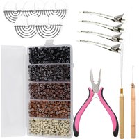 1000 Pcs Silicone Micro Rings Professional Hair Extensions Tools Kit: Hair Pliers, Micro Pulling Hook Needle, Loop Threade