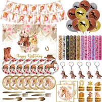 Horse Birthday Party Decoration Tablecloth Tableware Supplies Paper Cups Napkins Plates Backdrop Horse Balloon Set Kids Favor