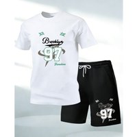 Summer men's casual short-sleeved T-shirt and shorts sports outfit - comfortable printed lightweight quick-drying set