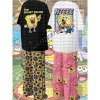 2026 Cartoon SpongeBob Couple Summer T-shirts With Pajamas Pants Oversized Suits Men Women Clothing Casual familyMatching