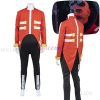 Game Dr Eggman Cosplay Costume Men's Orange Double-Breasted Button Long Sleeves with Pants Full Halloween Costume