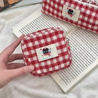 Makeup Bag Plush Plaid Pencil Case Cute Sweet Cosmetics Zipper Bag Ins Simple Travel Toiletry Pockets Student
