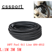 1M 3M 5M 10FT Fuel Oil Line AN4-AN12 Racing Hose Stainless Steel Braided Line PTFE Oil Cooler Hose Pipe Car Accessories Black