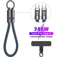 240W Portable Wrist Lanyard USB C to Type C Fast Charging Cable 48V/5A Keychain Data Cord for iPhone 17/16/15 Macbook Samsung