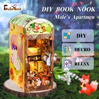 CUTEBEE-Book Nook Kit, DIY Doll House with Touch Light, Dust Cover, Cartoon 3D Bookshelf Insert, Birthday Gift, Mole's Apartment