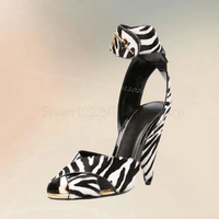 Zebra Print Strange Style Heels Peep Toe Sandals Buckle Strap Women Shoes Fashion Party Banquet Runway 2025 Zapatos Para Mujere