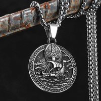 Viking Pirates Amulets Double Sided Carving Men Necklaces Stainless Steel Pendant Chain Women Punk Jewelry Accessories Gifts