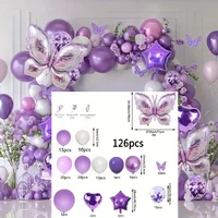 126pcs Purple Butterfly Balloon Set Contains Aluminum Balloons Shaped Like Butterflies for Birthday Parties,weddings and More