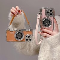Vintage Stereo Camera Hand strap case for Iphone 16pro max 15 14 12 13 11 Pro Max leather case