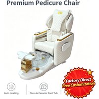 Electric Pedicure Chair White Gold Tufted Glass Foot Spa Heated Massage Luxury Professional Salon Beauty Equipment Furniture