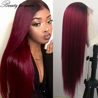 New Product Dark Red Bone Straight Glueless Human Hair Wigs High Quality Pre Plucked Colored Brazilian Human Hair Cosplay
