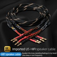 One pair HiFi Speaker Cable High Purity 6N OFC Core with Banana and Y 24K Gold Plug Hifi Horn Cable for Amplifier Speaker