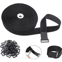 5M Reusable Nylon Hook Loop Fastening Cable Tape Cut-to-Length Self-Adhesive Securing Strap With Buckle For Organizer Storage