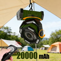 20000mAh Rechargeable Camping Fan with 90° Auto Oscillation and Remote Control for Outdoor Tent Floodlight&Power Bank