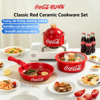 Coca-Cola Nonstick Cookware Set with Detachable Handles-Stackable Oven Safe Pots & Pans Easy to clean for Camping Home Kitchen