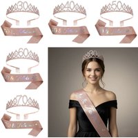 Birthday Party Crown Sash 18th 21th 30th 40th 50th Crystal Crown Tiara Printing Etiquette Belt Decoration Suit Party Supplies