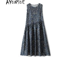 AYUNSUE 100% Mulberry Silk Dress Woman Sleeveless Vacation Style Tank Dresses Summer Long Dresses 2026 Woman Clothes Robe Femme