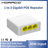 HORACO 4 Port Gigabit POE Extender 1000M Network Switch Repeater IEEE802.3af/at Plug&Play for PoE Switch NVR IP Camera AP