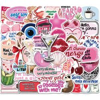 10/30/50pcs Cute Y2K Pink Inspirational Girl Aesthetic Stickers DIY Skateboard Laptop Scrapbook Kawaii Waterproof Sticker Decals