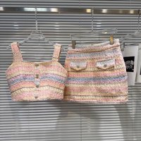 Summer 2026 New Style Knitted Rhinestone Buckle Strap Vest Skirt Set Luxury Fashion round Neck Two-Piece Women's Suit