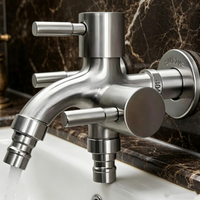1 Piece Silver Alloy Dual-Spout Faucet, Durable Metal Structure for Balcony, Spring Watering Assistant, Essential Garden Faucet, Dual-Use Faucet for Bathroom and Restroom