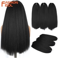 FASHION IDOL 24inch Straight Hair Bundles Crochet Braids Fluffy Hair Synthetic Braiding Hair Ombre Brown Crochet Hair Extensions