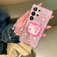 Sanrio KT Kuromi Glitter Magnetic Stand Phone Case For Samsung S26 Ultra S25 S24 S23 Plus FE Wireless Charging Shockproof Cover
