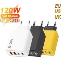 120W USB Charger Quick Charge 3.0 Type C PD Fast Charging Wall Mobile Phone Adapter for iPhone 15 Samsung Xiaomi EU/US/UK Plug