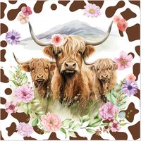20pcs Highland Brown Cow Napkin Cutlery Set Cow Print Paper Tableware Set for Cow Theme Birthday Animal Party Favors
