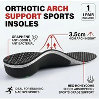 Plantillas Deportivas Ortopédicas con Soporte de Arco, 1 Par, Absorción de Impactos, Grafeno Antibacterial, Antiolor, Almohadillas para Zapa