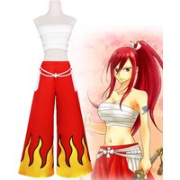 Anime Cosplay Women Erza Scarlet Costume White Tube Tops Red Cool Pants Set Halloween Carnival Party and Festivals Clothing