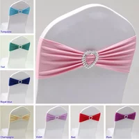 10 Pieces Wedding Decoration Spandex Chair Sash Bow Tie With Love Heart Buckle Stretch For Hotel Birthday Party Banquet Event