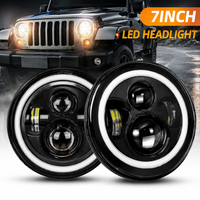 Braveway 7" Runder LED-Scheinwerfer DOT E9-zertifiziert mit Angel Eye Halo Ring, Fern-/Abblendlicht, Tagfahrlicht und Blinker für JK / TJ / CJ / LJ Harley Motorräder für den Offroad-Einsatz.