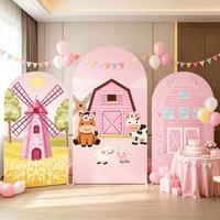 Pink Farm Barn Animal Arch Backdrop Cover Barnyard Windmill Girls Birthday Baby Shower Farm Themed Party Decor Background Props
