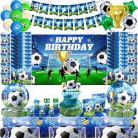 2026 Football Soccer Decoration Birthday Party Tableware Set Cups Plates Soccer Balloons Gift Bags Banner Supplies for Kids Boys