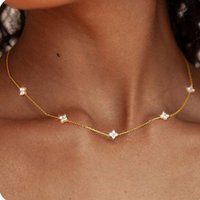 Gorgeous Four-leaf Flower Inlaid Zircon Chain Necklace for Women Elegant Luckly Choker Party Jewelry Birthday Gifts
