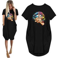 Women's colorful lip print pattern printed loose short sleeved summer comfortable casual plus size dress