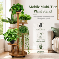 5 Tier Rolling Plant Stand with Wheels, Wood Plant Shelf for Indoor Plants,Corner Flower Pot Holder for Living Room Home Decor
