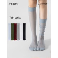 1/3 Pair of Women's Mesh Split-Toe Calf Socks, Thin Cotton Blend Two-Toe Slouch Socks, Can Be Worn Straight or Slouched, Paired with Horseshoe Sandals or Flip-Flops