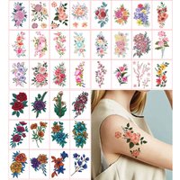 12Pcs Color Flower Tattoo Stickers for Women Hand Arm Chest Body Art Waterproof Temporary Tattoos Disposable Floral Fake Tattoo