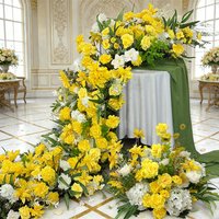 New Yellow Rose Wedding Flower Row Pillar Artificial Silk Floral Arrangement for Engagement Ceremony Party Backdrop Decoration