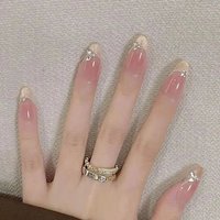 24pcs Gradient Nude Pink Press on Nails Cat Eye Fake Nails Glitter Rhinestone Stick on Nails Pearl French Removable False Nail