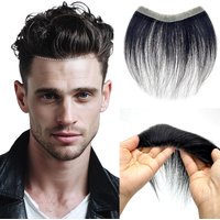 100% Human Hair Men 1B PU V Loop Front Toupee Hairline Front Natural Hair Male Replacement System Hairpiece Invisible Extensions