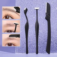 Eyebrow trimmer set of three, precise eyebrow trimming, portable facial hair razor with protective cover, cosmetic care tools.