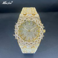 Missfox Quartz Watches For Men Flower Case Luxury Diamond Men's Watch With Blingbing Zircon Gold Fashion Hip Hop Hand Clock New